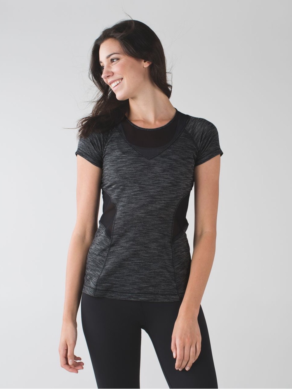 Lululemon Mesh With Me Black Heather Short-Sleeve